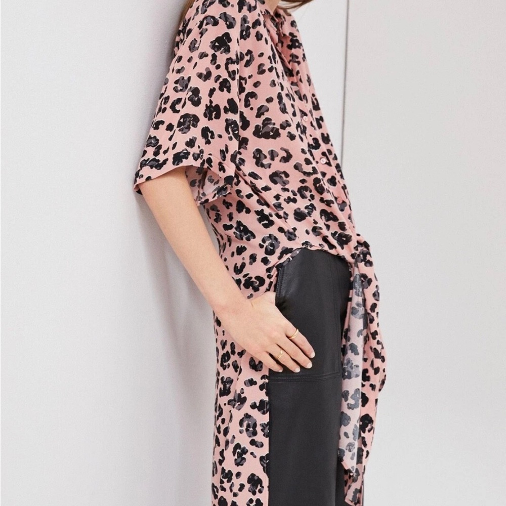 Maeve Pink and Black Tie Front 3/4 Sleeve Blouse